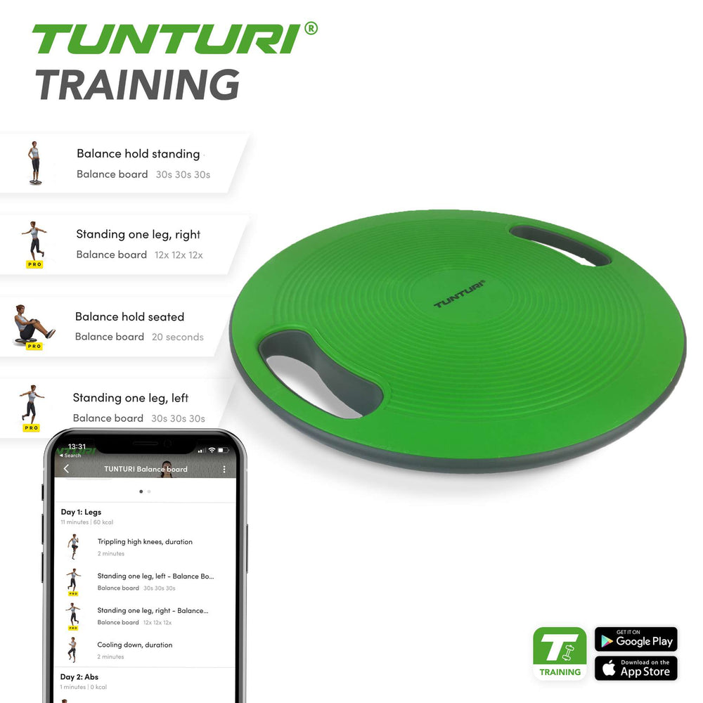 Tunturi Balance board met handgrepen - Groen/Zwart
