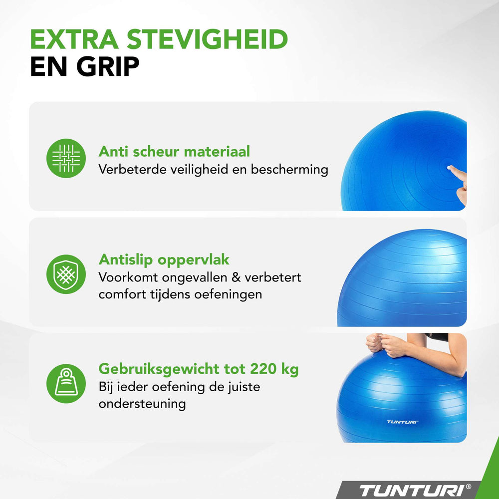 Tunturi Ballon de fitness anti éclatement bleu - 65 cm