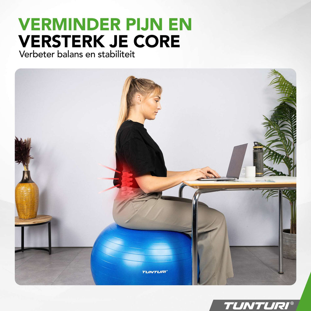 Tunturi Ballon de fitness anti éclatement bleu - 65 cm