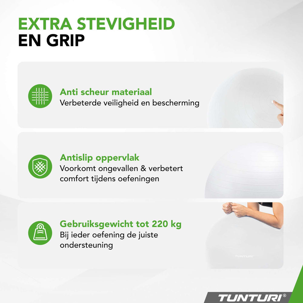 Tunturi Ballon de fitness anti-éclatement blanc cassé - 65 cm