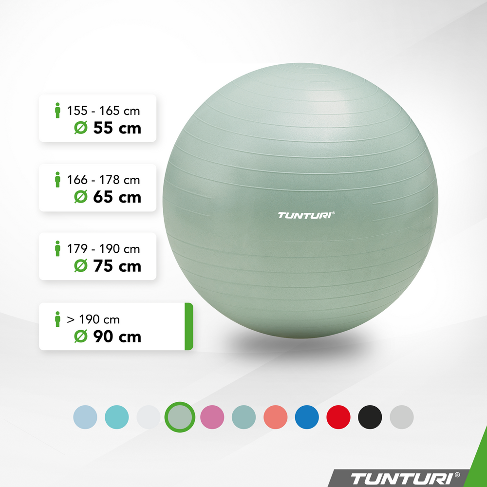 Tunturi Ballon de fitness anti éclatement menthe - 90 cm