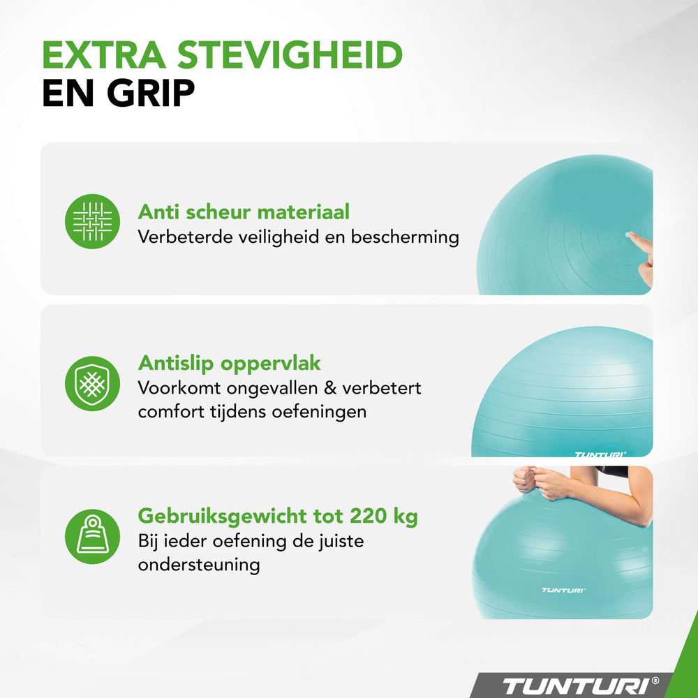 Tunturi Ballon de fitness anti éclatement turquoise - 65 cm