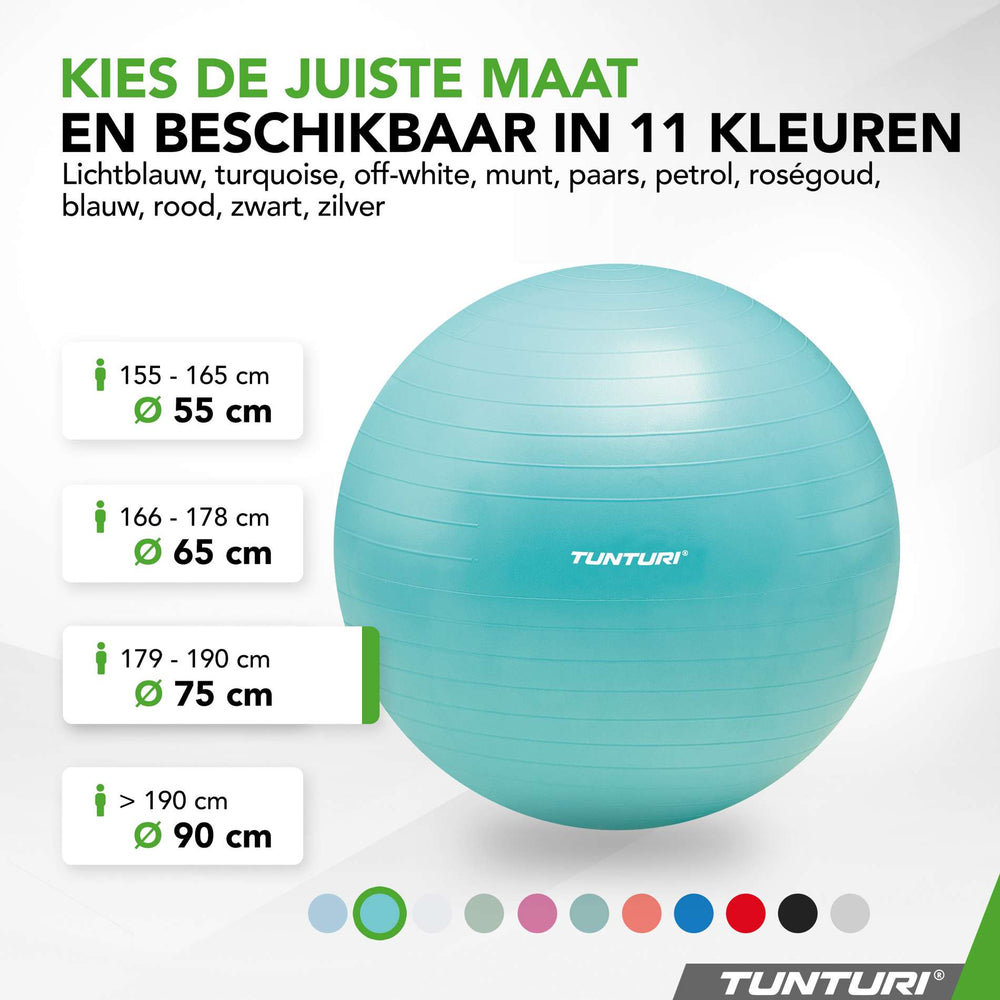 Tunturi Ballon de fitness anti éclatement turquoise - 75 cm