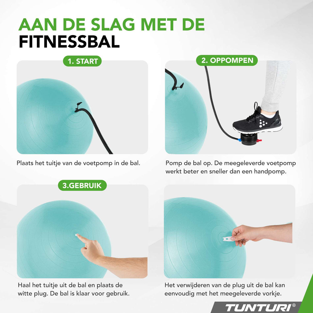Tunturi Ballon de fitness anti éclatement turquoise - 75 cm