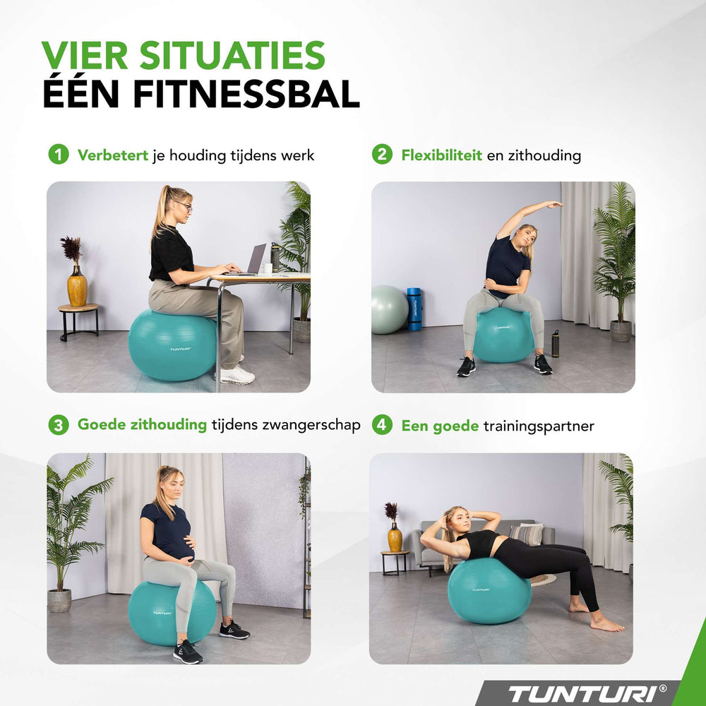Tunturi Ballon de fitness anti éclatement turquoise - 75 cm