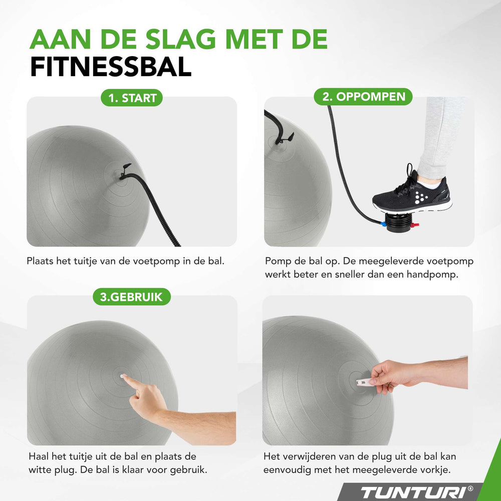 Tunturi Ballon de fitness anti éclatement argent - 55 cm