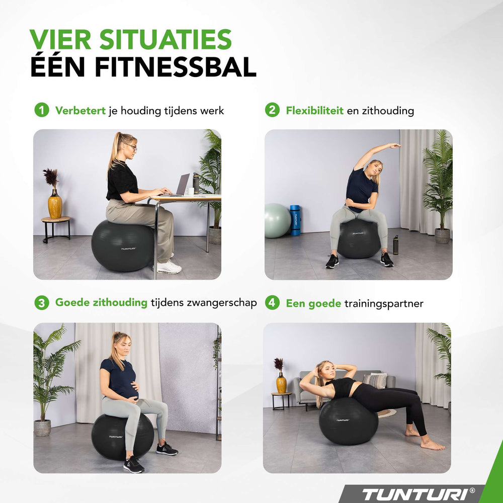 Tunturi Ballon de fitness anti éclatement noir - 55 cm