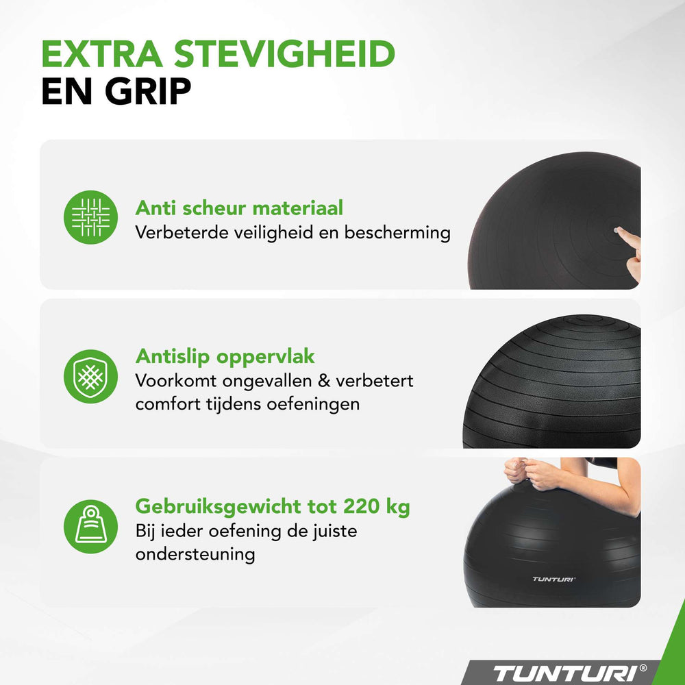 Tunturi Ballon de fitness anti éclatement noir - 65 cm