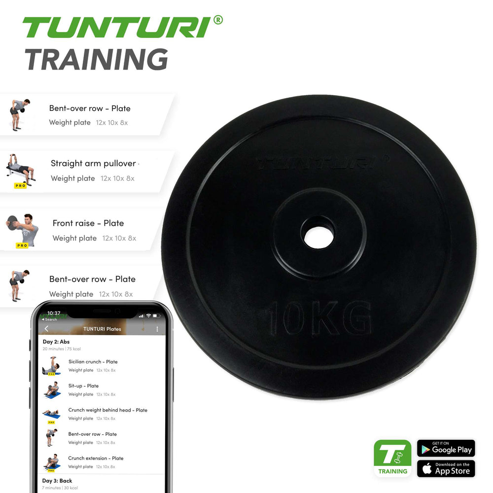 Tunturi Halterschijven - Ø 30 mm - Rubber 1x 10 kg