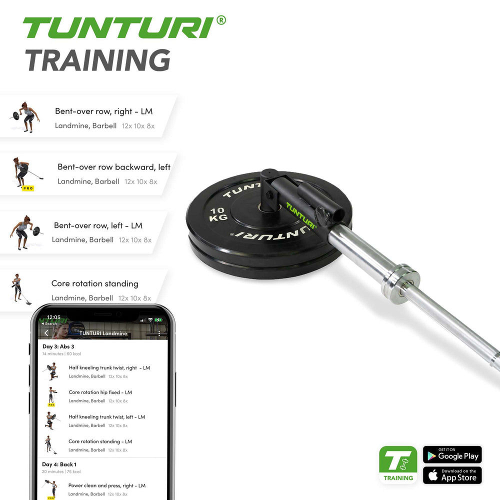 Plateforme de rangée Tunturi T-Bar - une mine terrestre pour la barre olympique