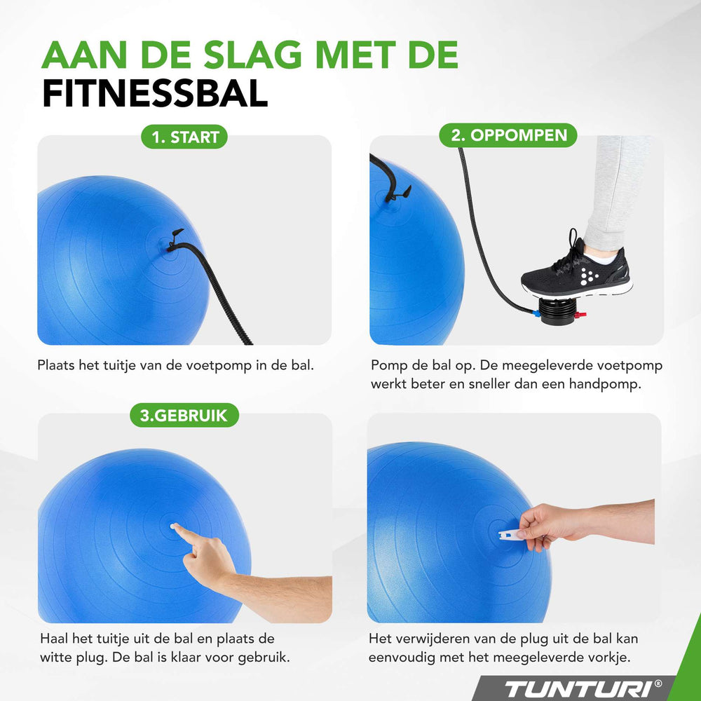 Tunturi Ballon de fitness anti éclatement bleu - 55 cm