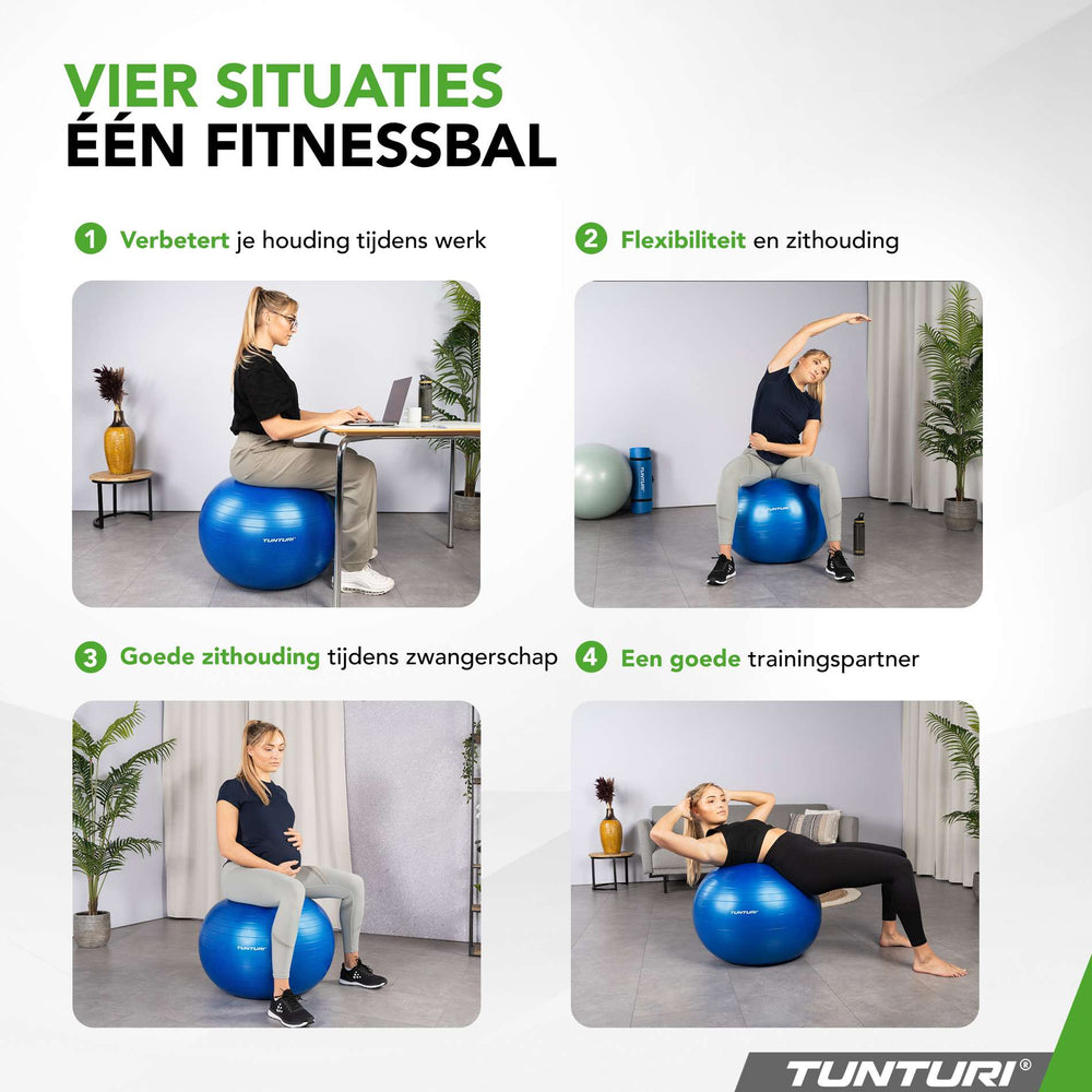 Tunturi Ballon de fitness anti éclatement bleu - 65 cm