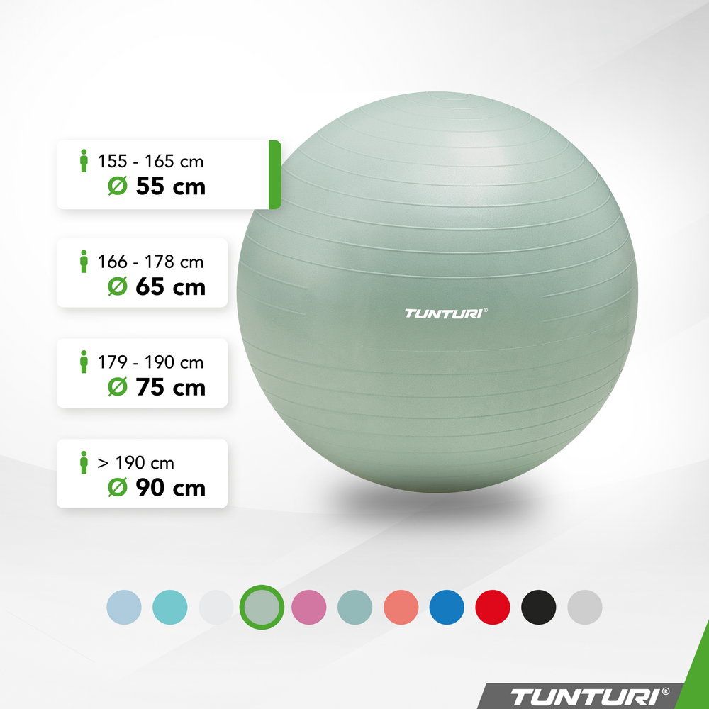 Tunturi Ballon de fitness anti éclatement menthe - 55 cm