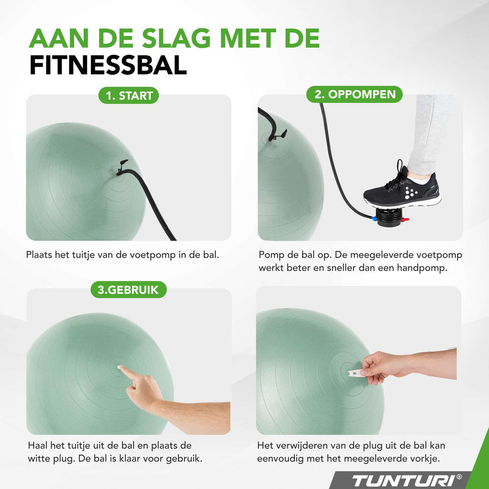 Tunturi Ballon de fitness anti éclatement menthe - 90 cm