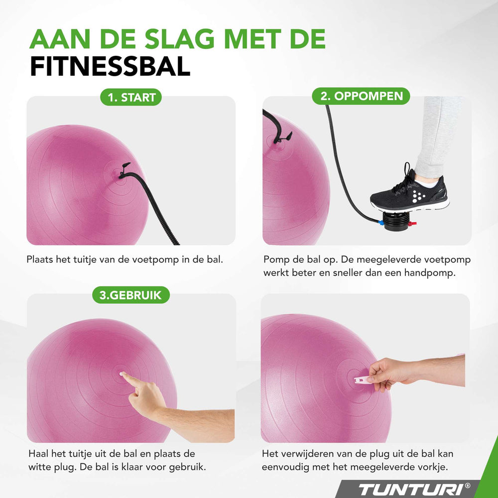 Tunturi Ballon de fitness anti éclatement violet - 65 cm
