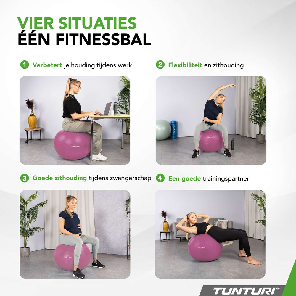 Tunturi Ballon de fitness anti éclatement violet - 65 cm