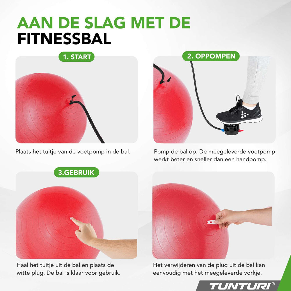 Ballon de fitness anti-éclatement Tunturi rouge - 55 cm
