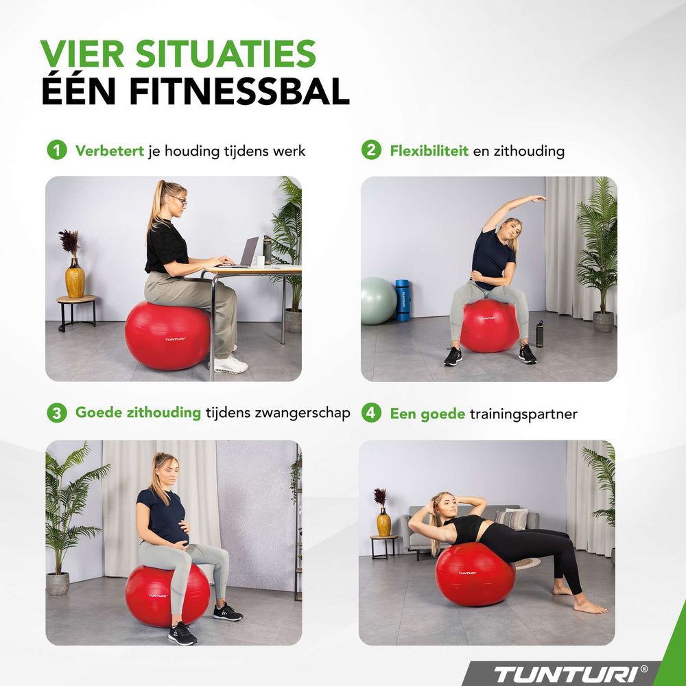 Ballon de fitness anti-éclatement Tunturi rouge - 65 cm