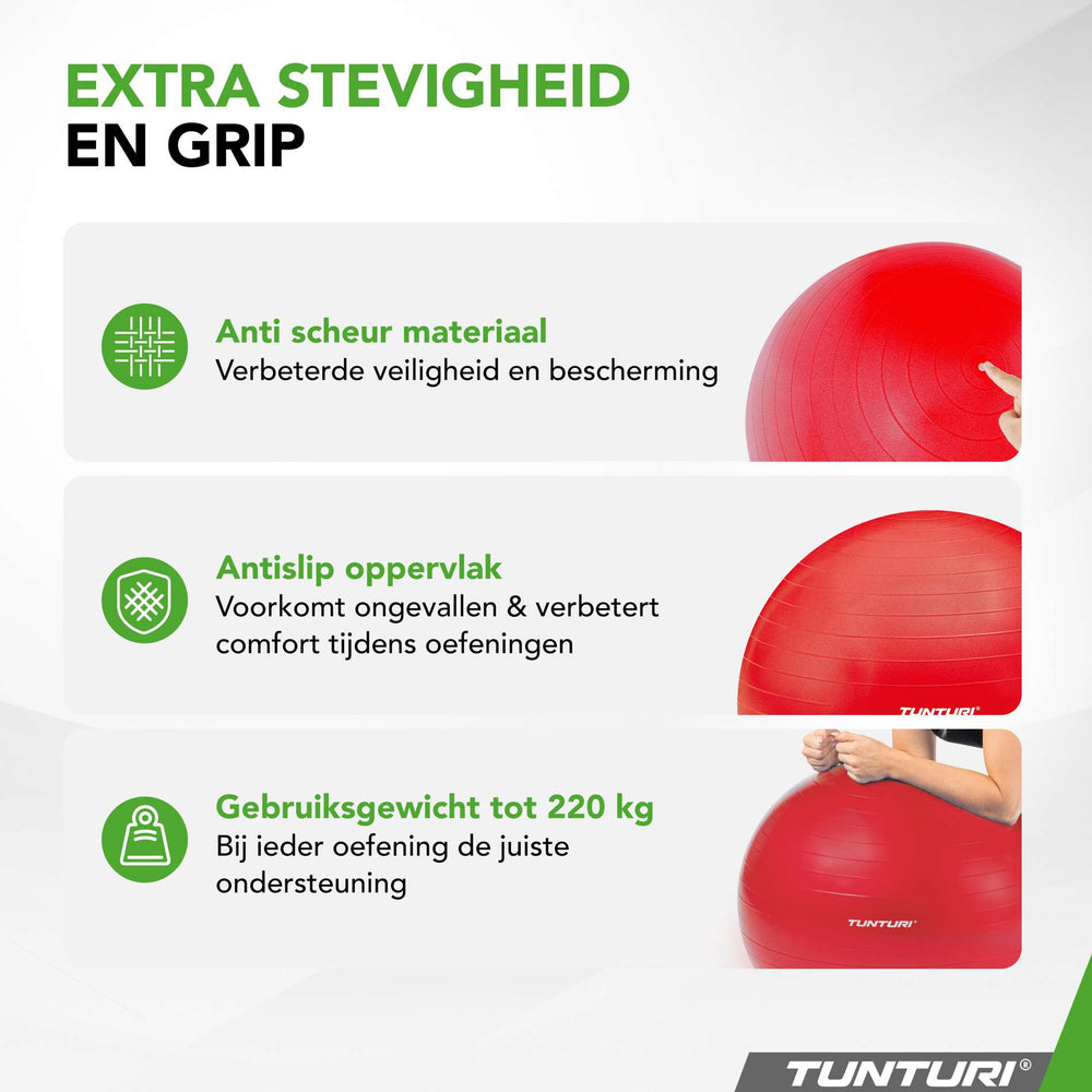 Ballon de fitness anti-éclatement Tunturi rouge - 65 cm