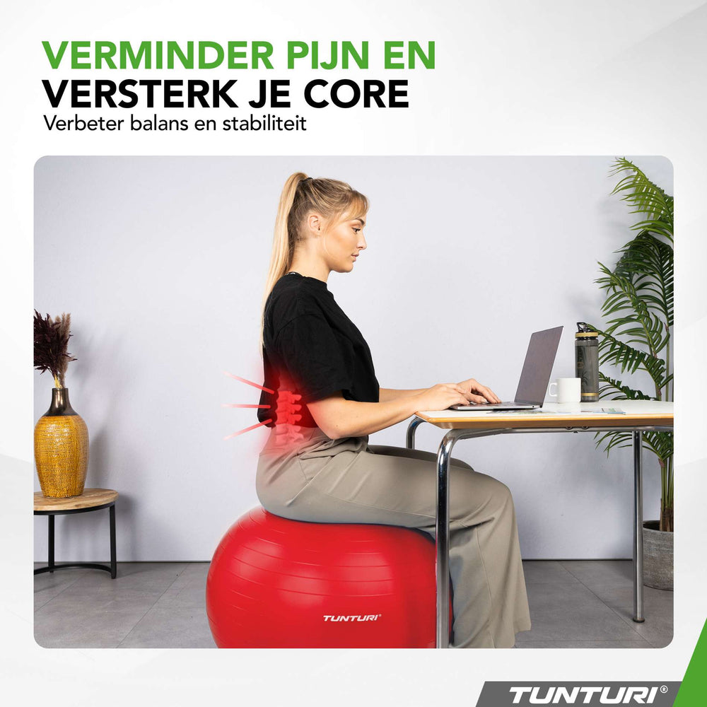 Ballon de fitness anti-éclatement Tunturi rouge - 75 cm