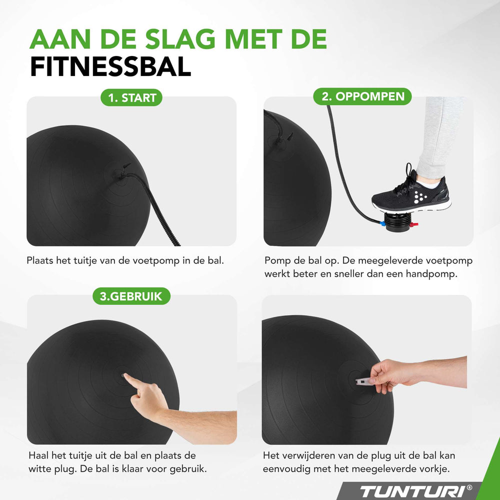 Tunturi Ballon de fitness anti éclatement noir - 55 cm