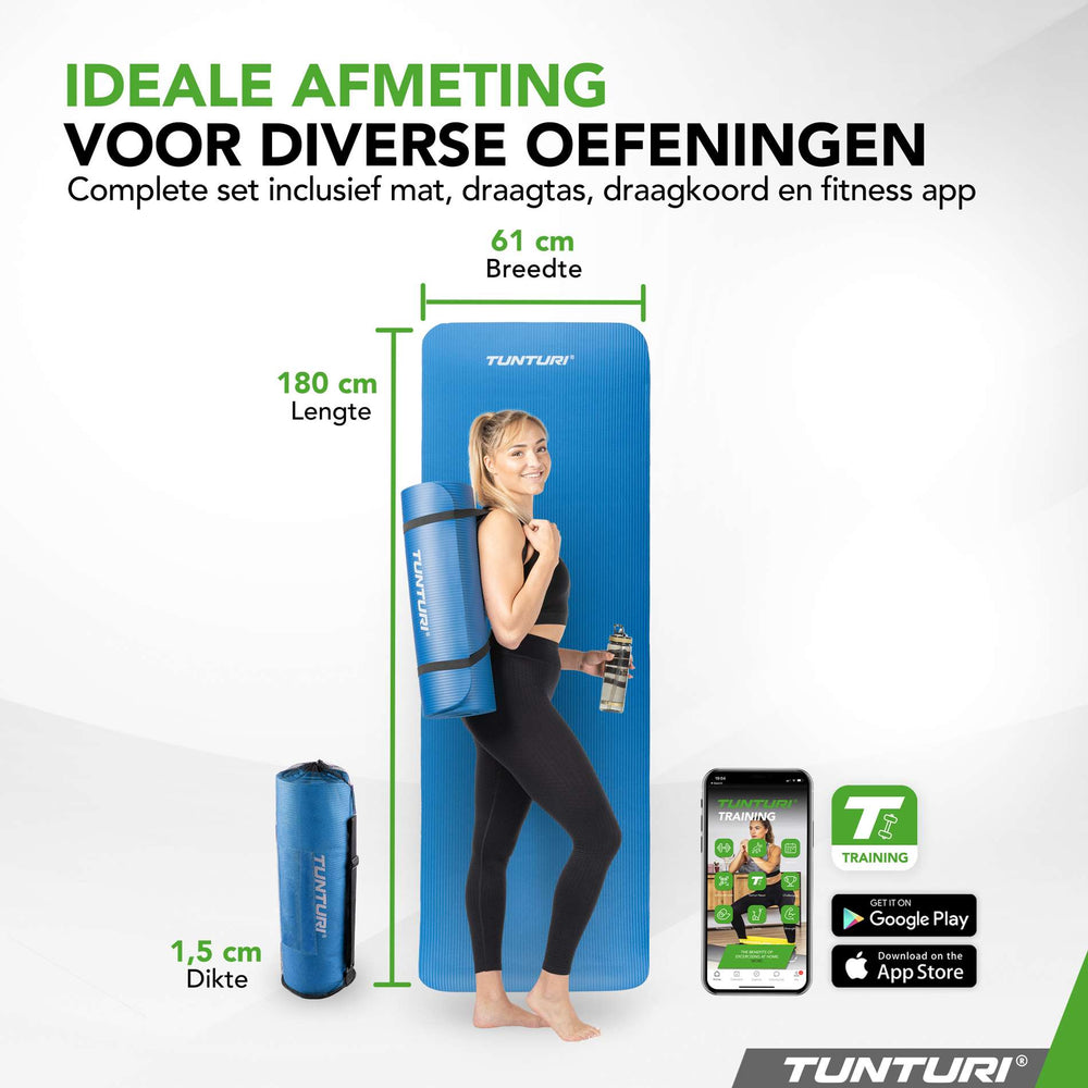 Tunturi Fitnessmat NBR 15mm - Blauw