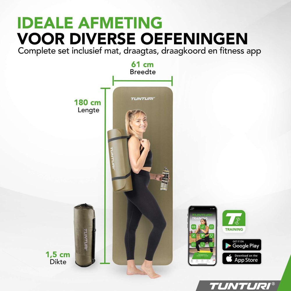 Tunturi Fitnessmat NBR 15mm - Legergroen