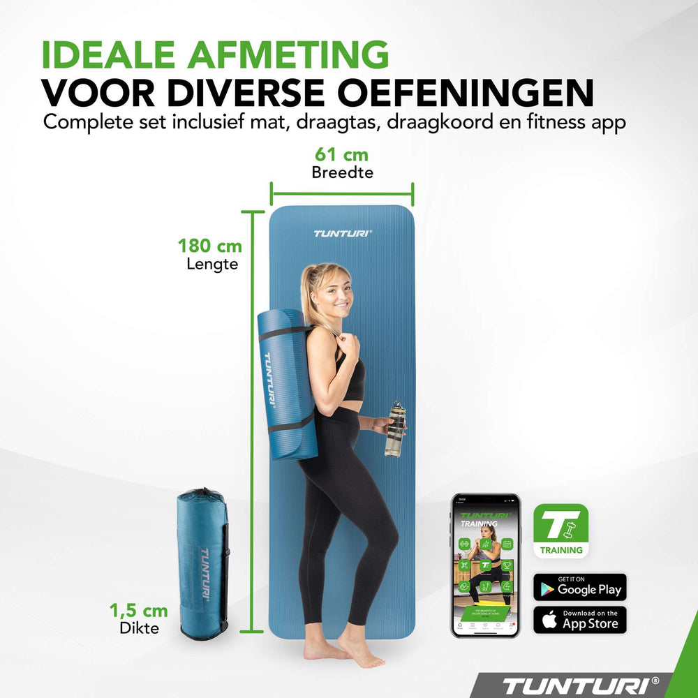 Tunturi Fitnessmat NBR 15mm - Petrolblauw