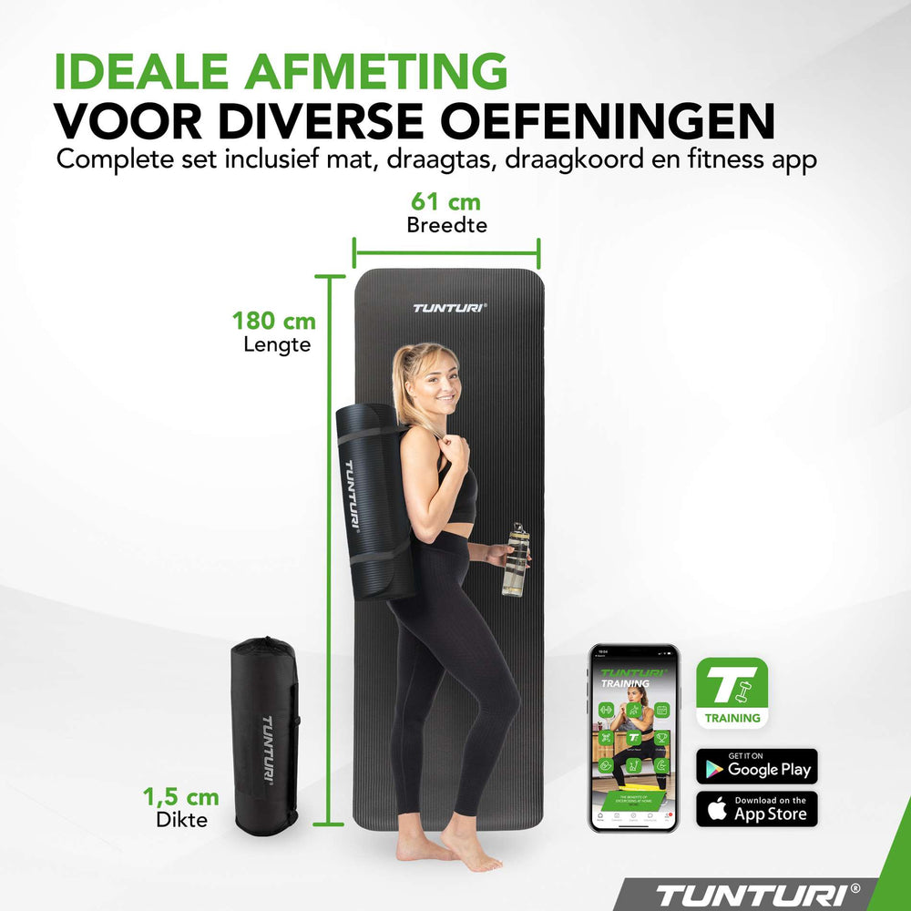 Tunturi Fitnessmat NBR 15mm - Zwart
