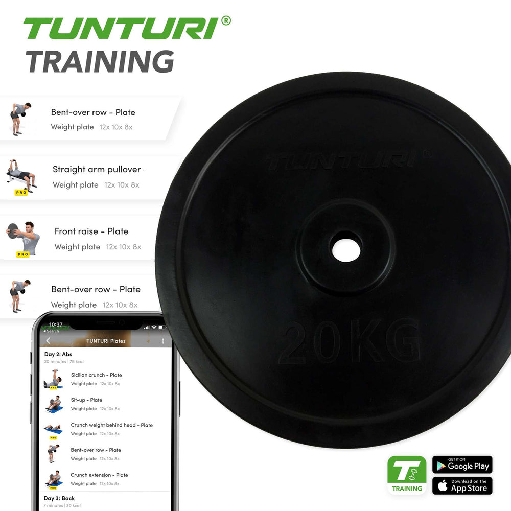 Disques de poids Tunturi - Ø 30 mm - Caoutchouc 1x 20 kg