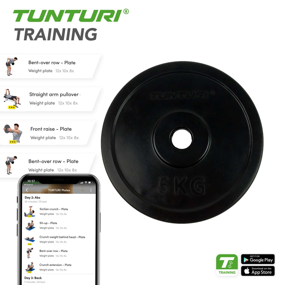 Tunturi Halterschijven - Ø 30 mm - Rubber 1x 5 kg