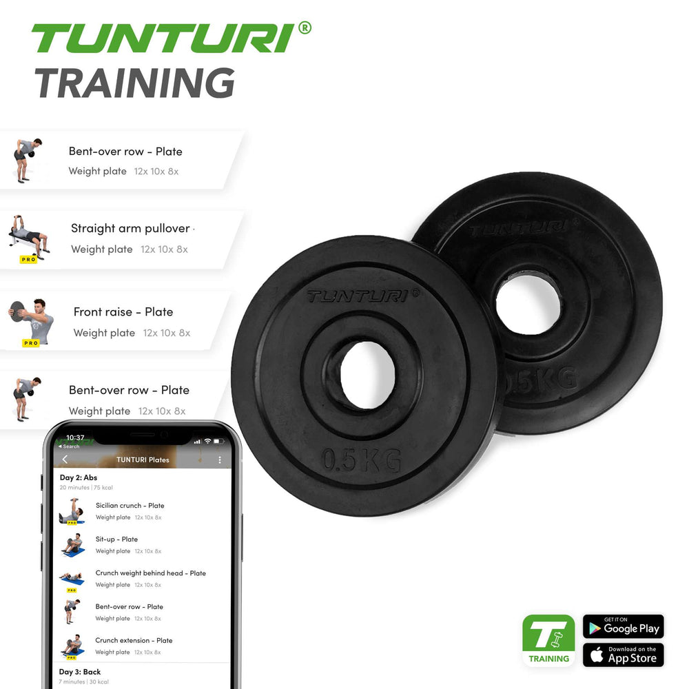 Disques de poids Tunturi - Ø 30 mm - Caoutchouc 2x 0,50 kg