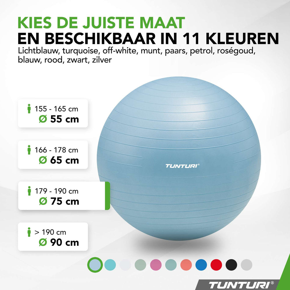 Tunturi Fitnessbal anti burst lichtblauw - 75 cm