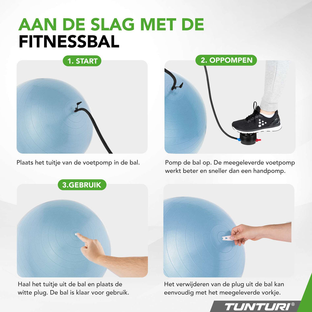 Tunturi Fitnessbal anti burst lichtblauw - 75 cm
