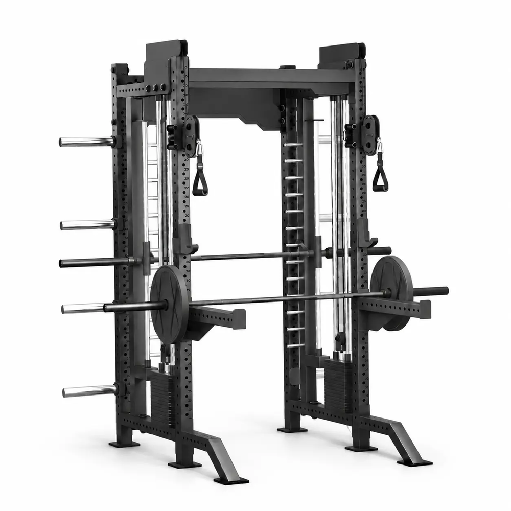FitnessKing Commercial Power Rack in zwart met kabelstations en haltersteunen